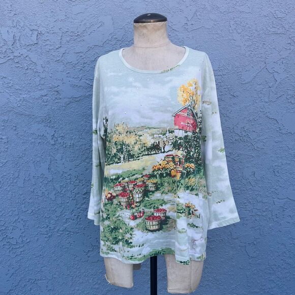 Y2k top Size XL Embellished Farmhosue Tee Grannycore Coastal Granny - Picture 10 of 13